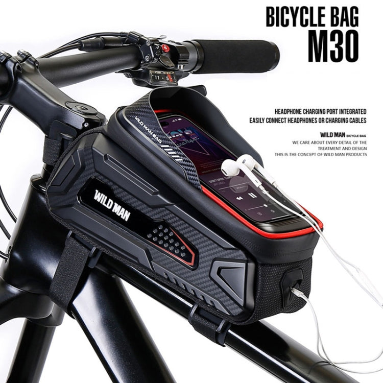 WILD MAN M30 1L ハードシェルマウンテンバイクフロントビームバッグ TPUタッチスクリーンサイクリング装備バッグ、M30（ブラック）、M30（ブラックレッド）