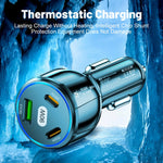 90W Super Fast Charging USB-C Car Charger Dual PD 30W+QC3.0 Charging Station, Black, White