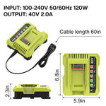 36-40V 工具切断機用バッテリーチャージャー、RYOBI PO401 / PO403 / PO400対応、US、EU、UK、AU