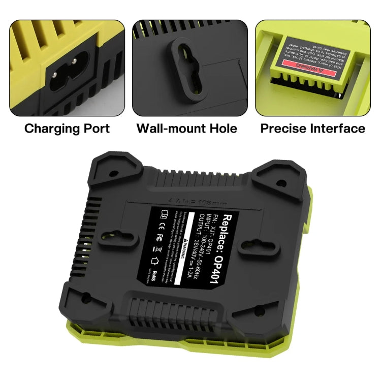 36-40V 工具切断機用バッテリーチャージャー、RYOBI PO401 / PO403 / PO400対応、US、EU、UK、AU