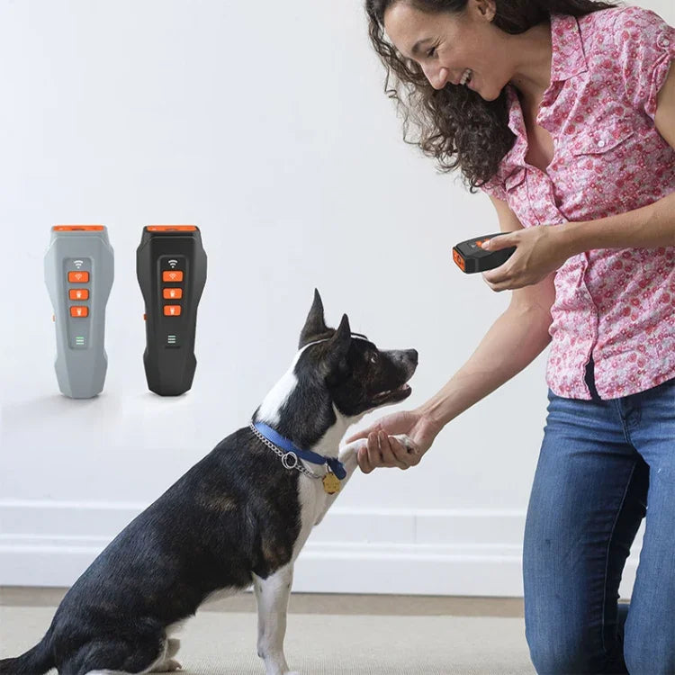 LED点滅ライト付きハンドヘルド超音波吠え止め器 周波数変換犬トレーニング機器、黒＋オレンジ、ダークグレー、グレー＋オレンジ