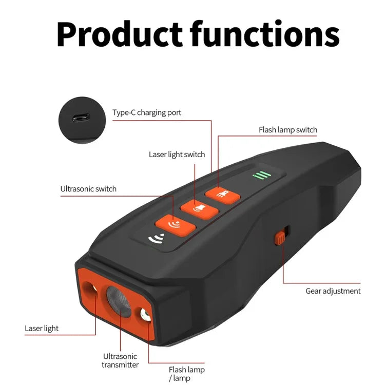 LED点滅ライト付きハンドヘルド超音波吠え止め器 周波数変換犬トレーニング機器、黒＋オレンジ、ダークグレー、グレー＋オレンジ