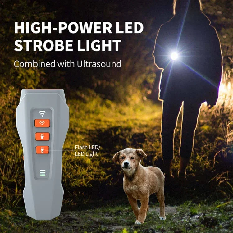 LED点滅ライト付きハンドヘルド超音波吠え止め器 周波数変換犬トレーニング機器、黒＋オレンジ、ダークグレー、グレー＋オレンジ