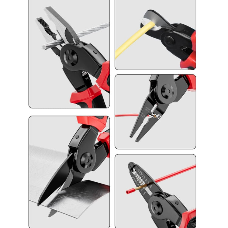 5-in-1コンビネーション交換可能ヘッドペンチキット 一般修理用ドライバー付きペンチ、レッドブラック、ホワイトブラウン
