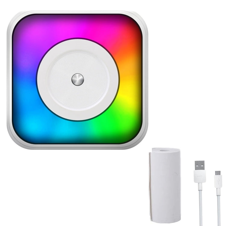 RGBライト ポータブルミニBluetoothプリンター インクレスドキュメントラベルプリンター、1ロール紙付き、5ロール紙付き、5ロールステッカー付き、5枚紙+5枚ステッカー+3色紙付き