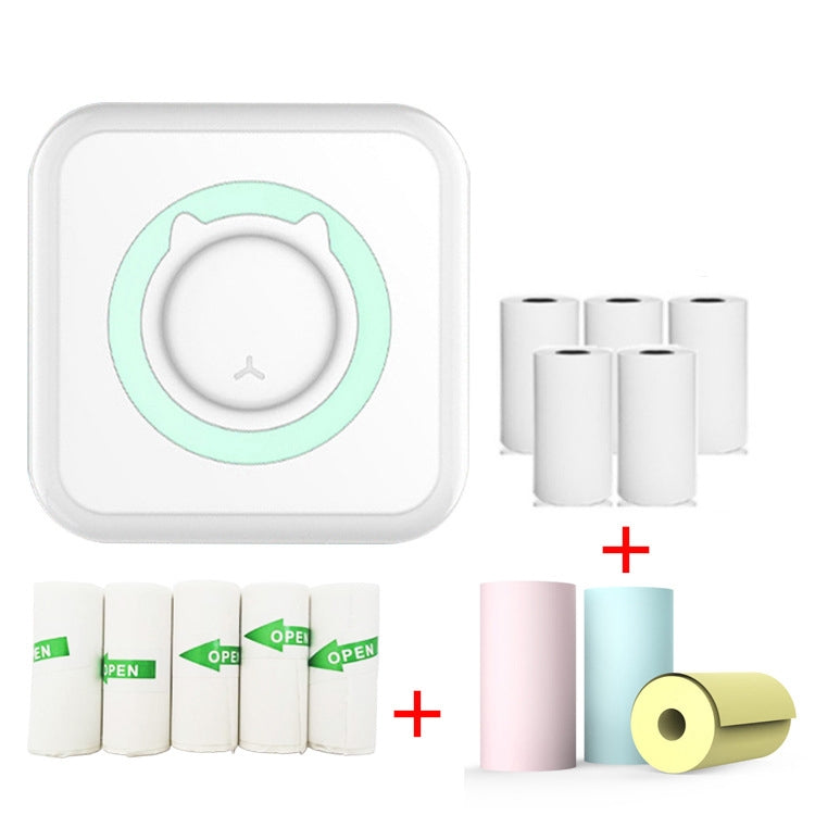 C15ミニ学生用Bluetoothインクレス写真ラベルサーマルプリンター、グリーン+5枚紙、ピンク+5枚紙、グリーン+5枚ステッカー、ピンク+5枚ステッカー、グリーン+10枚紙、ピンク+10枚紙、グリーン+5枚ステッカー+5枚紙、ピンク+5枚ステッカー+5枚紙、グリーン+5枚ステッカー+5枚紙+3色紙