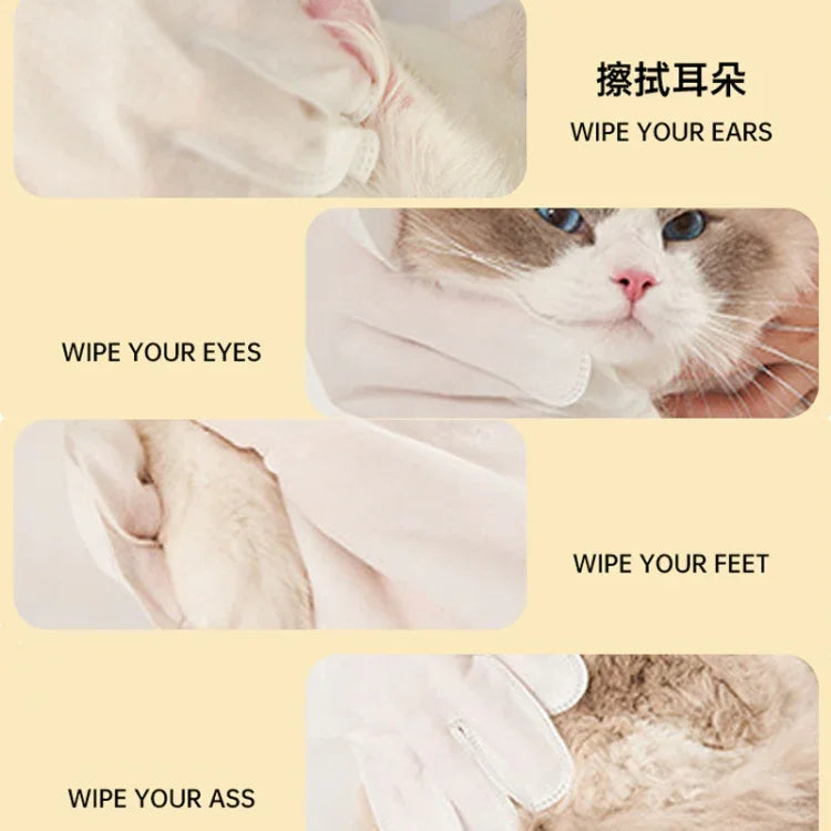 KIMHOME ペット用洗い不要グローブワイプ 犬猫用入浴消臭清掃ドライクリーニング用品、6枚入りパック