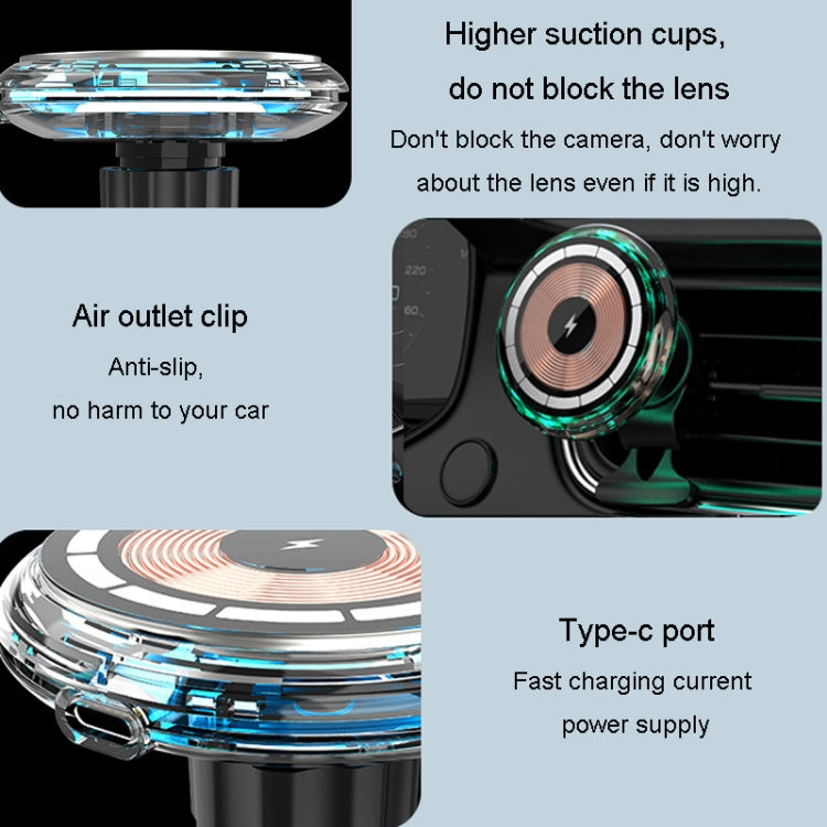 For iPhone Magsafe Magnetic Car Wireless Charger Phone Holder Light Emitting Wireless Charger, Ice Blue Breathe Light, Pickup RGB Light