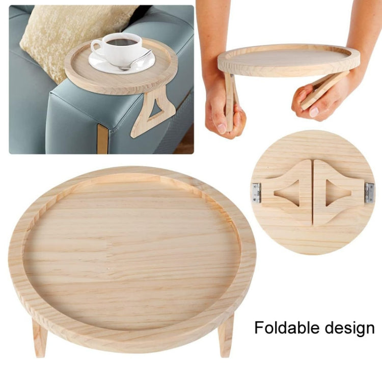 25cm 折りたたみ式ソファ丸トレイ 家庭用ソファ肘掛けパレット パイン材、竹製