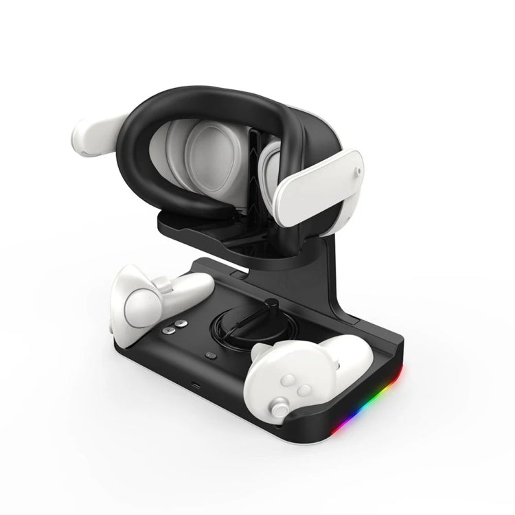 Meta Quest 3ヘッドセット充電ベース きらめきライト付きVRグリップ充電スタンド, ホワイト, ブラック