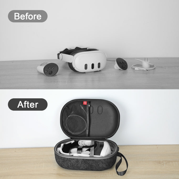 JYS-MQ018 Apple Vision Pro / Meta Quest 3 VRグラス収納バッグ 落下防止・擦り傷防止ポータブルバッグ, ブラック, グレー