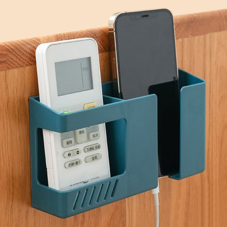 ダブルグリッド壁掛け収納ボックス リモコン・雑貨オーガナイザー 携帯電話充電ホルダー ダブルブルー