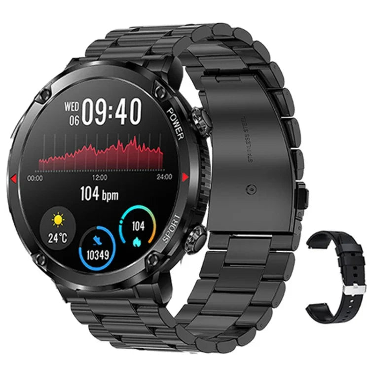 T30 1.6インチ アウトドアスポーツ防水スマート音楽 Bluetooth通話ウォッチ、ブラック、ダークグリーン、ブラックスチール+シリコン、ブラックネット+シリコン