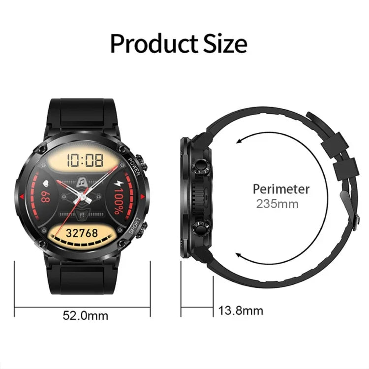 T30 1.6インチ アウトドアスポーツ防水スマート音楽 Bluetooth通話ウォッチ、ブラック、ダークグリーン、ブラックスチール+シリコン、ブラックネット+シリコン