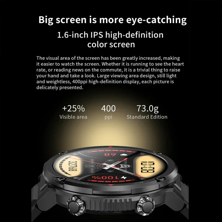 T30 1.6インチ アウトドアスポーツ防水スマート音楽 Bluetooth通話ウォッチ、ブラック、ダークグリーン、ブラックスチール+シリコン、ブラックネット+シリコン