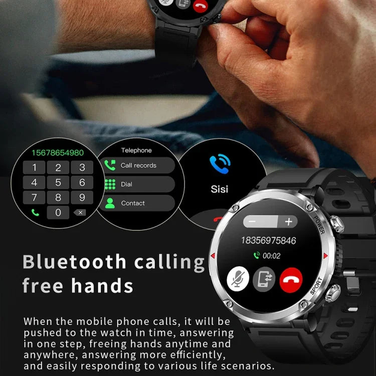 T30 1.6インチ アウトドアスポーツ防水スマート音楽 Bluetooth通話ウォッチ、ブラック、ダークグリーン、ブラックスチール+シリコン、ブラックネット+シリコン