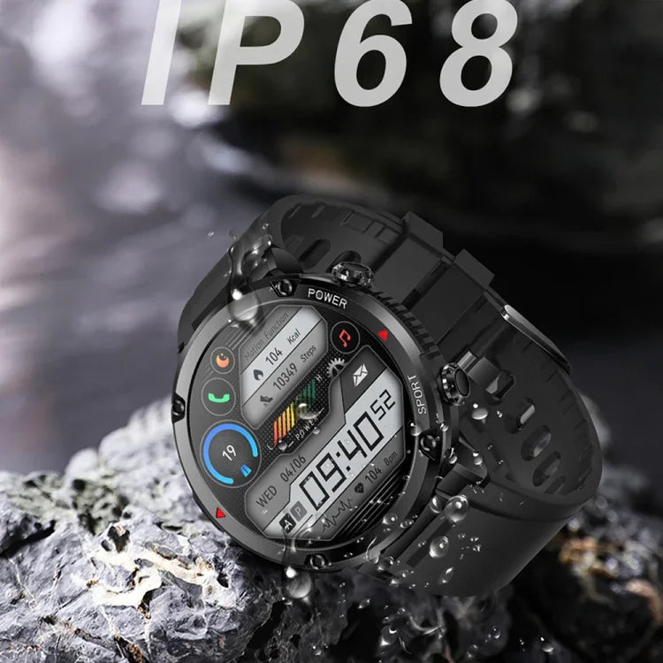 T30 1.6インチ アウトドアスポーツ防水スマート音楽 Bluetooth通話ウォッチ、ブラック、ダークグリーン、ブラックスチール+シリコン、ブラックネット+シリコン