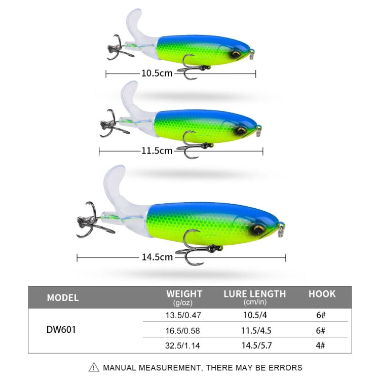PROBEROS DW601 360度回転プロペラルアー トップウォーター テザー付きトラクター 浮く偽魚ベイト、10.5cm/13.5g、11.5cm/16.5g、14.5cm/32.5g