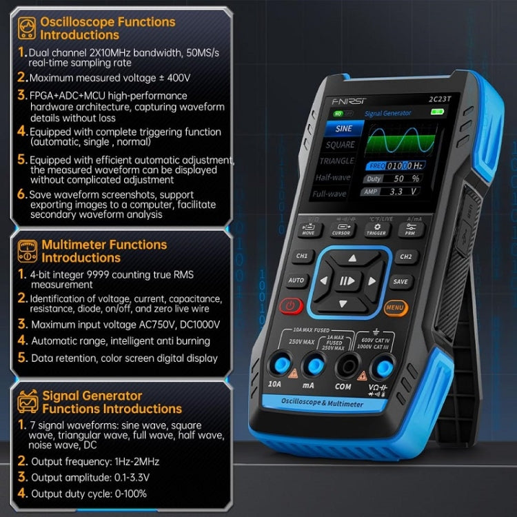 FNIRSI 3イン1 ハンドヘルドデジタルオシロスコープデュアルチャンネルマルチメーター、2C23T標準、2C23Tアップグレード