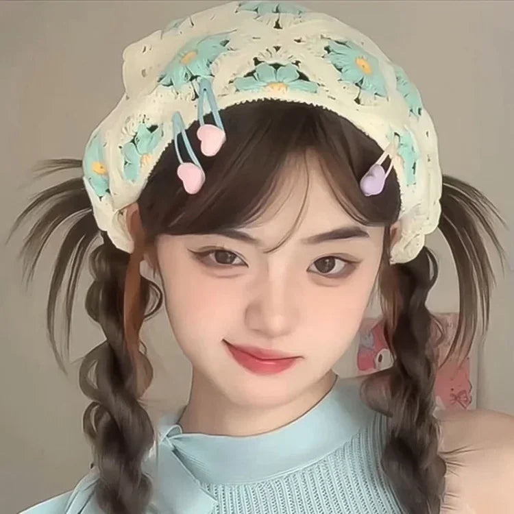 手作りクロシェ三角ヘッドバンド 多用途ヴィンテージガールラスティックヘアバンド ワンサイズ