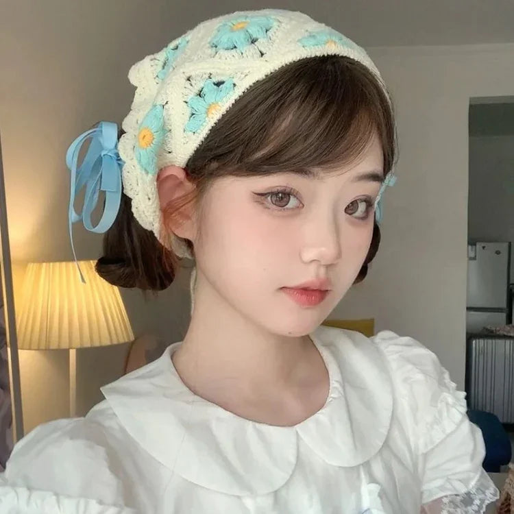 手作りクロシェ三角ヘッドバンド 多用途ヴィンテージガールラスティックヘアバンド ワンサイズ