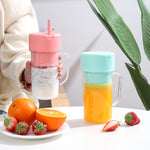 420ml 6枚刃 ストロー付きジュースカップ USB充電式 携帯用フルーツジューサー スムージーメーカー