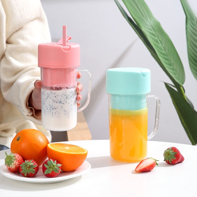 420ml 6枚刃 ストロー付きジュースカップ USB充電式 携帯用フルーツジューサー スムージーメーカー