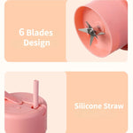 420ml 6枚刃 ストロー付きジュースカップ USB充電式 携帯用フルーツジューサー スムージーメーカー