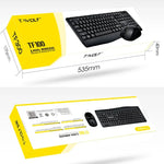 T-WOLF TF-100 2.4G Bluetoothノートパソコンオフィスワイヤレスキーボード＆マウスセット、TF-100（ブラック）
