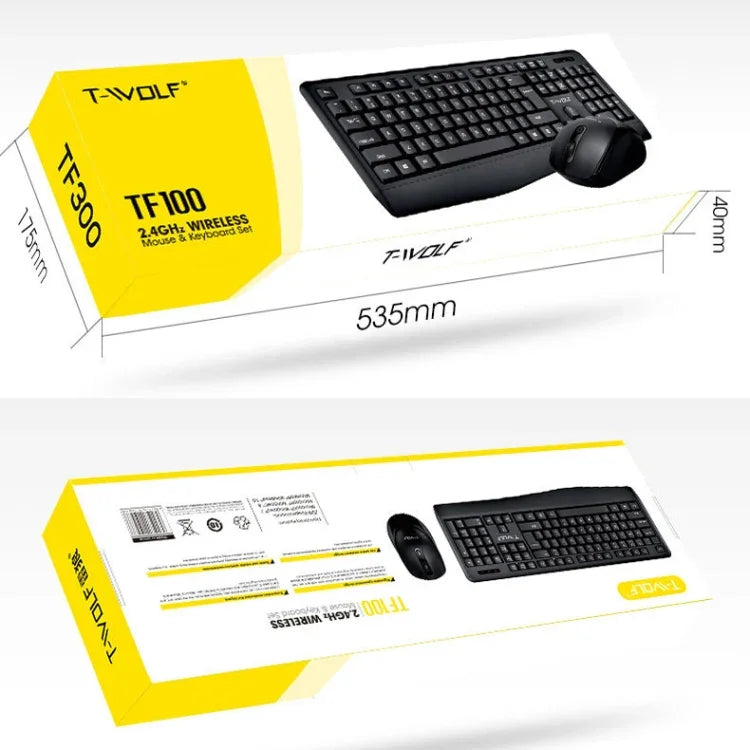T-WOLF TF-100 2.4G Bluetoothノートパソコンオフィスワイヤレスキーボード＆マウスセット、TF-100（ブラック）