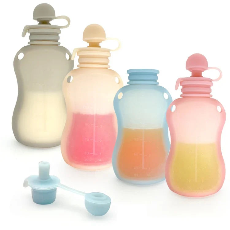 150ml 再利用可能シリコン製ベビーフードパウチ 詰め替え可能しぼり出し保存容器, 150ml ブルー, 150ml ピンク, 150ml ベージュ