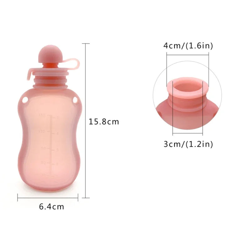 150ml 再利用可能シリコン製ベビーフードパウチ 詰め替え可能しぼり出し保存容器, 150ml ブルー, 150ml ピンク, 150ml ベージュ
