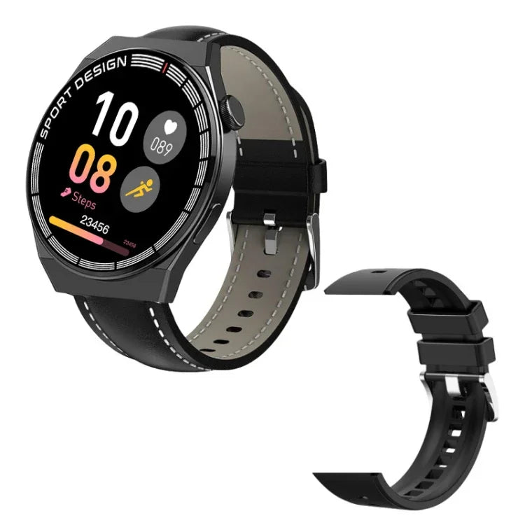 GT3Pro 1.28インチ ヘルスモニタリング Bluetooth通話 スマートウォッチ NFC対応、ブラックシリコン、シルバーシリコン、ブラックレザー、ブラウンレザー、ブラックスチール、シルバースチール、ブラック三連スチール、シルバー三連スチール