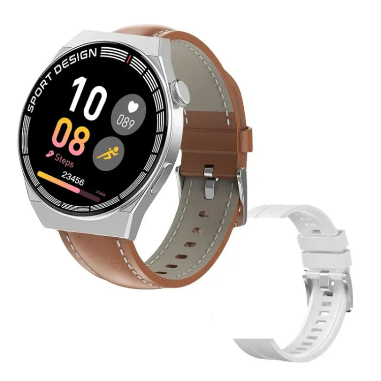 GT3Pro 1.28インチ ヘルスモニタリング Bluetooth通話 スマートウォッチ NFC対応、ブラックシリコン、シルバーシリコン、ブラックレザー、ブラウンレザー、ブラックスチール、シルバースチール、ブラック三連スチール、シルバー三連スチール