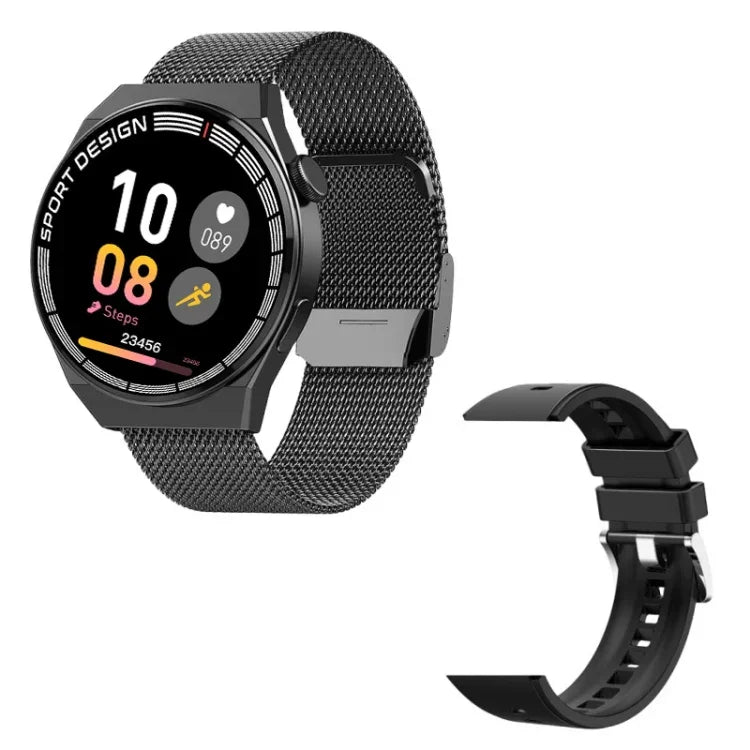 GT3Pro 1.28インチ ヘルスモニタリング Bluetooth通話 スマートウォッチ NFC対応、ブラックシリコン、シルバーシリコン、ブラックレザー、ブラウンレザー、ブラックスチール、シルバースチール、ブラック三連スチール、シルバー三連スチール