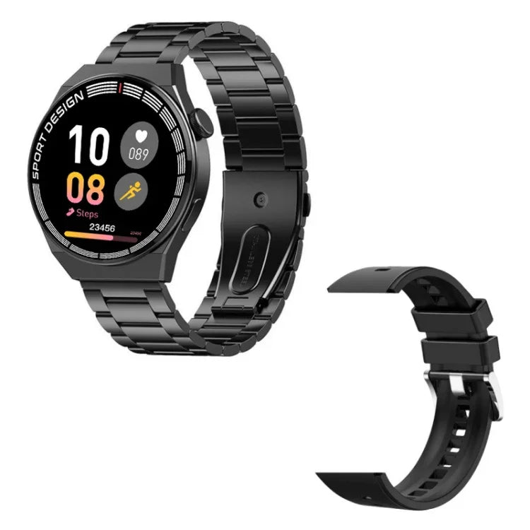 GT3Pro 1.28インチ ヘルスモニタリング Bluetooth通話 スマートウォッチ NFC対応、ブラックシリコン、シルバーシリコン、ブラックレザー、ブラウンレザー、ブラックスチール、シルバースチール、ブラック三連スチール、シルバー三連スチール