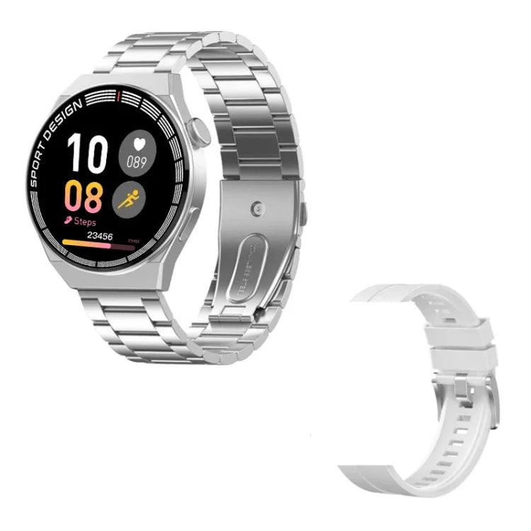 GT3Pro 1.28インチ ヘルスモニタリング Bluetooth通話 スマートウォッチ NFC対応、ブラックシリコン、シルバーシリコン、ブラックレザー、ブラウンレザー、ブラックスチール、シルバースチール、ブラック三連スチール、シルバー三連スチール