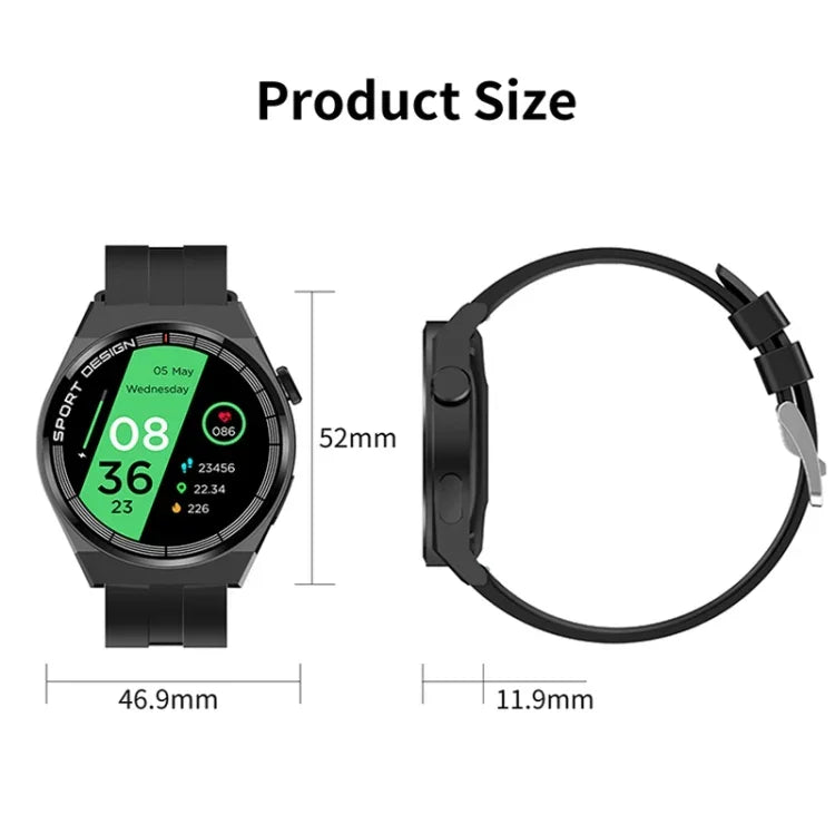 GT3Pro 1.28インチ ヘルスモニタリング Bluetooth通話 スマートウォッチ NFC対応、ブラックシリコン、シルバーシリコン、ブラックレザー、ブラウンレザー、ブラックスチール、シルバースチール、ブラック三連スチール、シルバー三連スチール