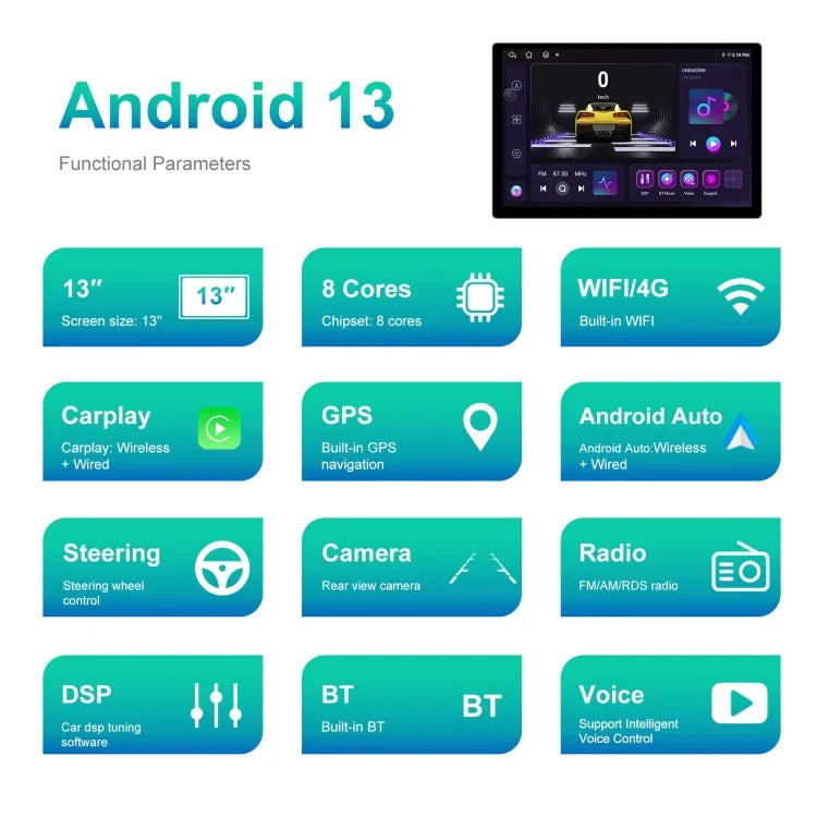 13.1インチ 4+64G Android 大画面ナビゲーター ユニバーサルマップAPK / Carplay / リバースカーイメージ、13.1インチ