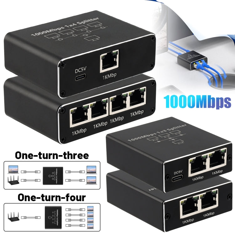 ギガビットネットワークスプリッター ネットワーク共有器 RJ45ネットワークケーブルスプリッター、1対3、1対4