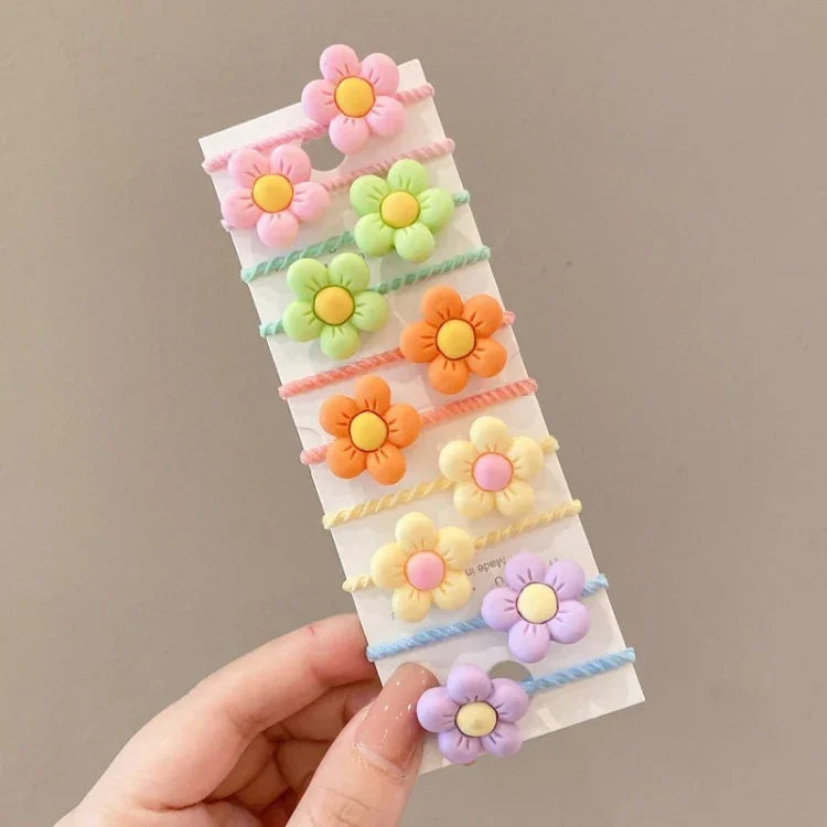 10個セット 子供用かわいいヘアバンドリング 赤ちゃん用小さくて壊れにくいヘアヘッドバンド 花1、アボカド、果物と野菜、花2、カラフルな八枚花びらの花、ピンクキャンディ、カエル動物、アイスクリーム、スイカ果物、透明なデイジー、クリーム色