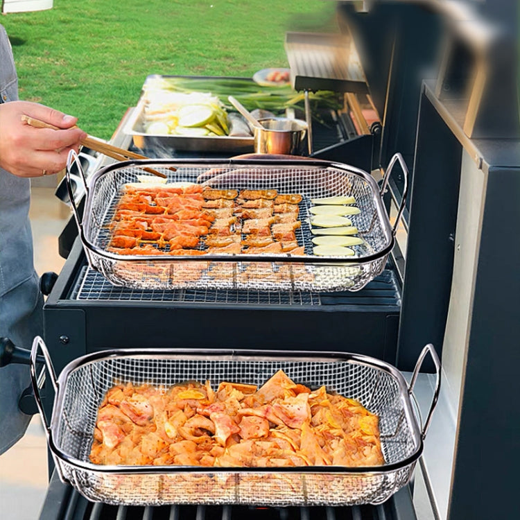 ステンレススチール スクエア BBQバスケット 高さ調整ハンドル 防熱グリルバスケット、42.5x28x10.5