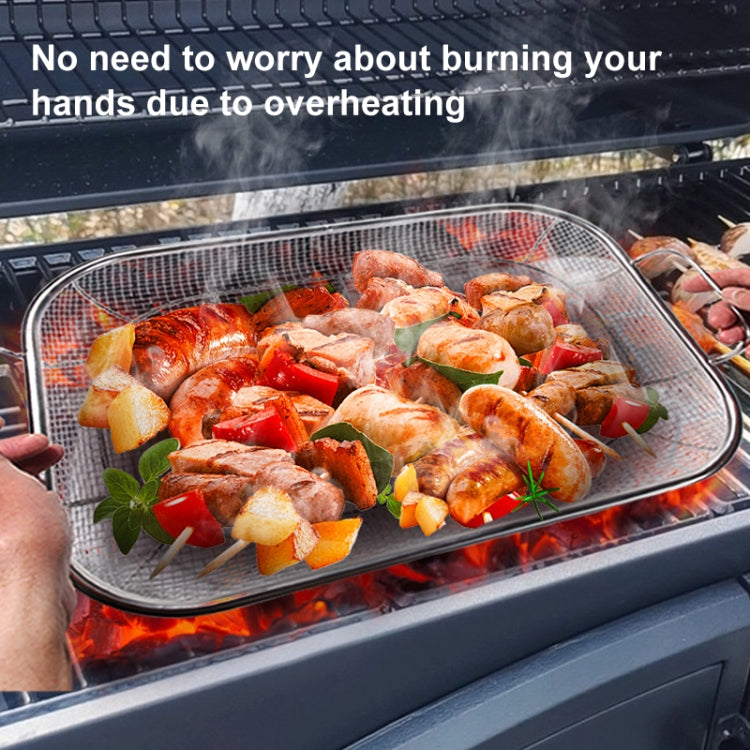 ステンレススチール スクエア BBQバスケット 高さ調整ハンドル 防熱グリルバスケット、42.5x28x10.5
