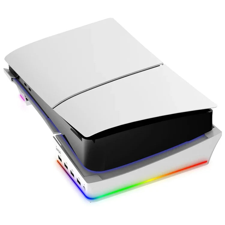 Sony PS5 Slim IPEGA PG-P5S021 RGBライト搭載 ホスト用横置きスタンド 4 USBハブ付き、ホワイト