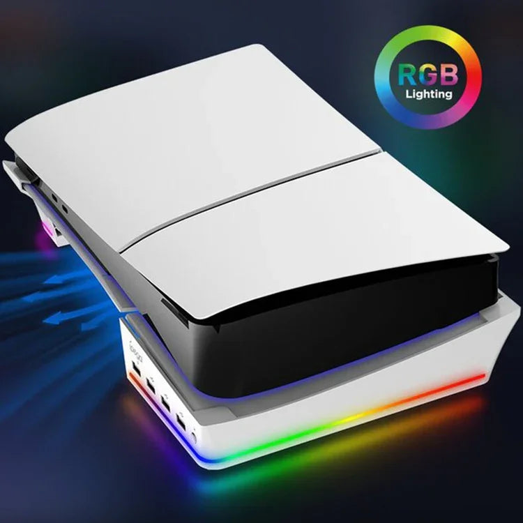 Sony PS5 Slim IPEGA PG-P5S021 RGBライト搭載 ホスト用横置きスタンド 4 USBハブ付き、ホワイト