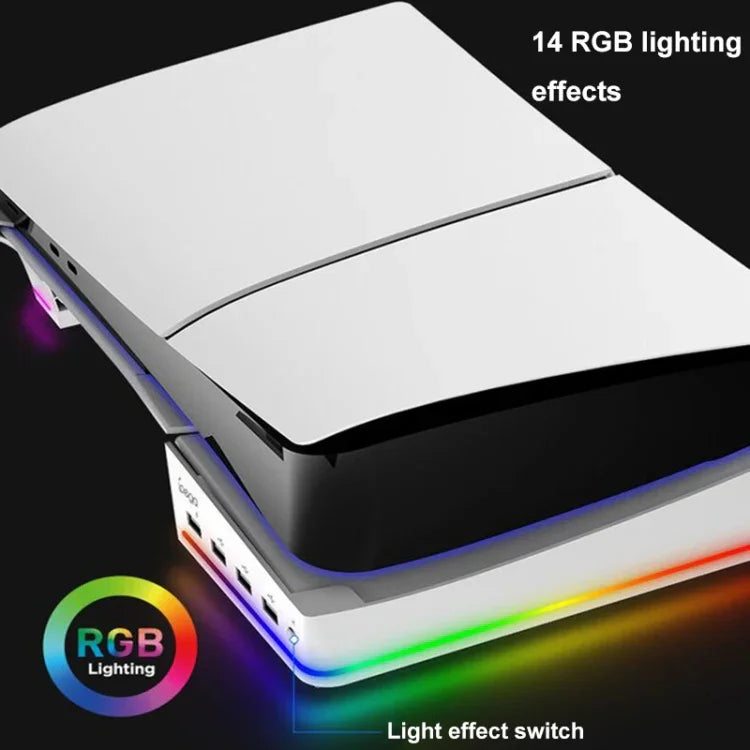 Sony PS5 Slim IPEGA PG-P5S021 RGBライト搭載 ホスト用横置きスタンド 4 USBハブ付き、ホワイト