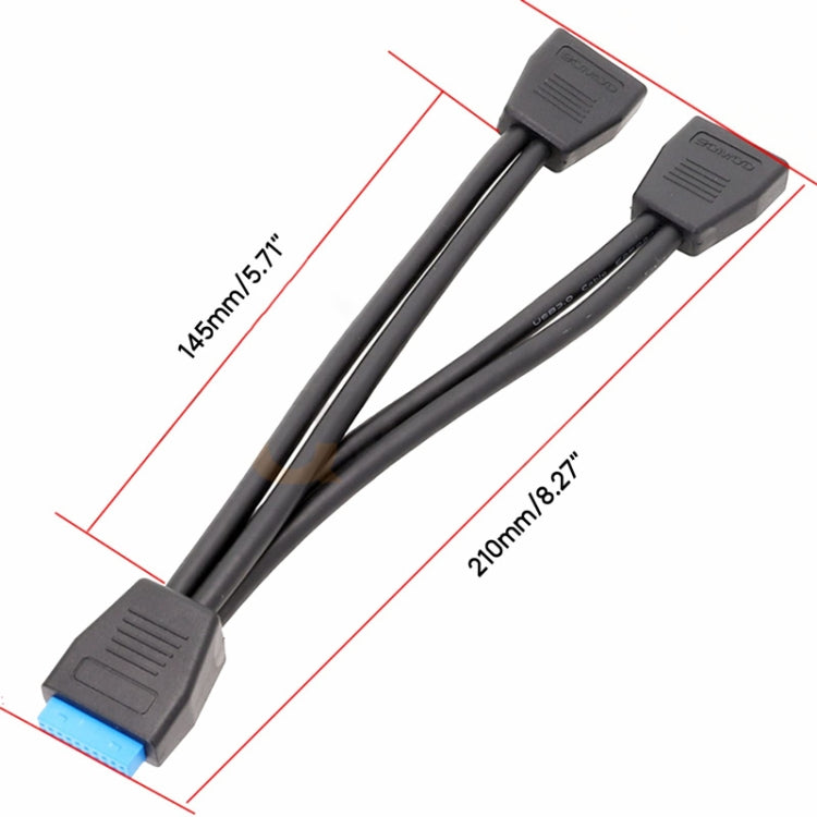 コンピューターマザーボード 19ピン USB3.0 1対2延長ケーブル, 21cm 19ピン