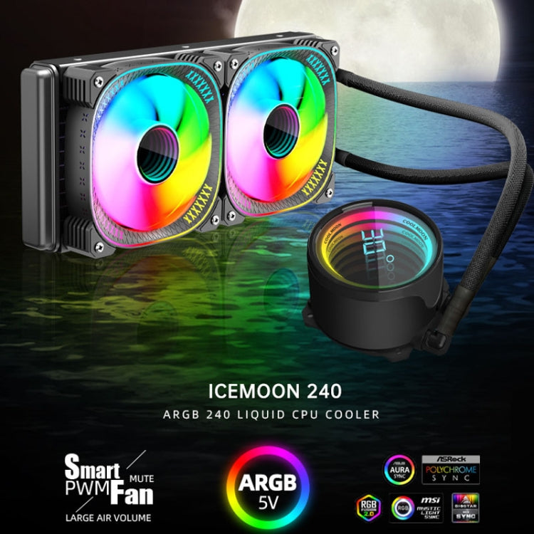 COOLMOON CM-YM-240T デジタルARGBレンズ版 一体型水冷CPUクーラー 温度表示CPUファン, CM-YM-240T