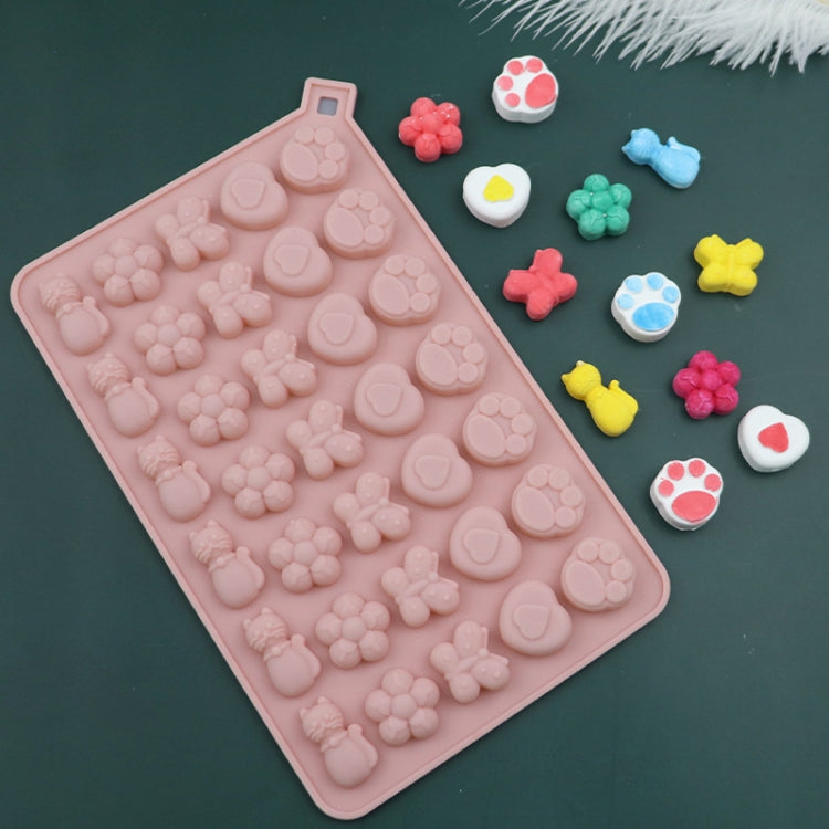 34グリッド 猫 蝶 花 シリコンモールド DIY クッキー＆キャンディーデコレーション型、34グリッド 猫 蝶 花