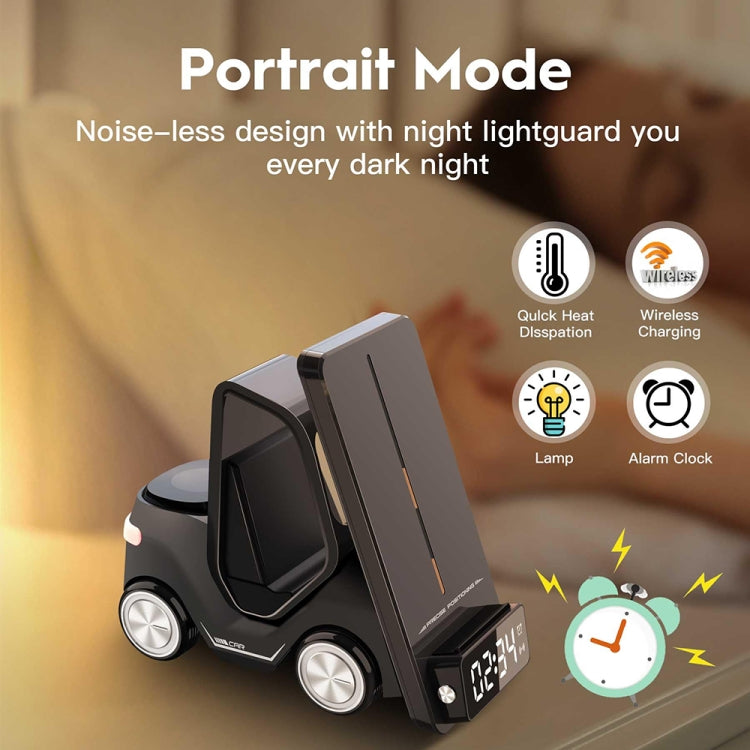 T20 5-in-1 車型デスクトップアラームクロック ワイヤレス充電器 大気ライト付き ホワイト、グレー、イエロー、オレンジ